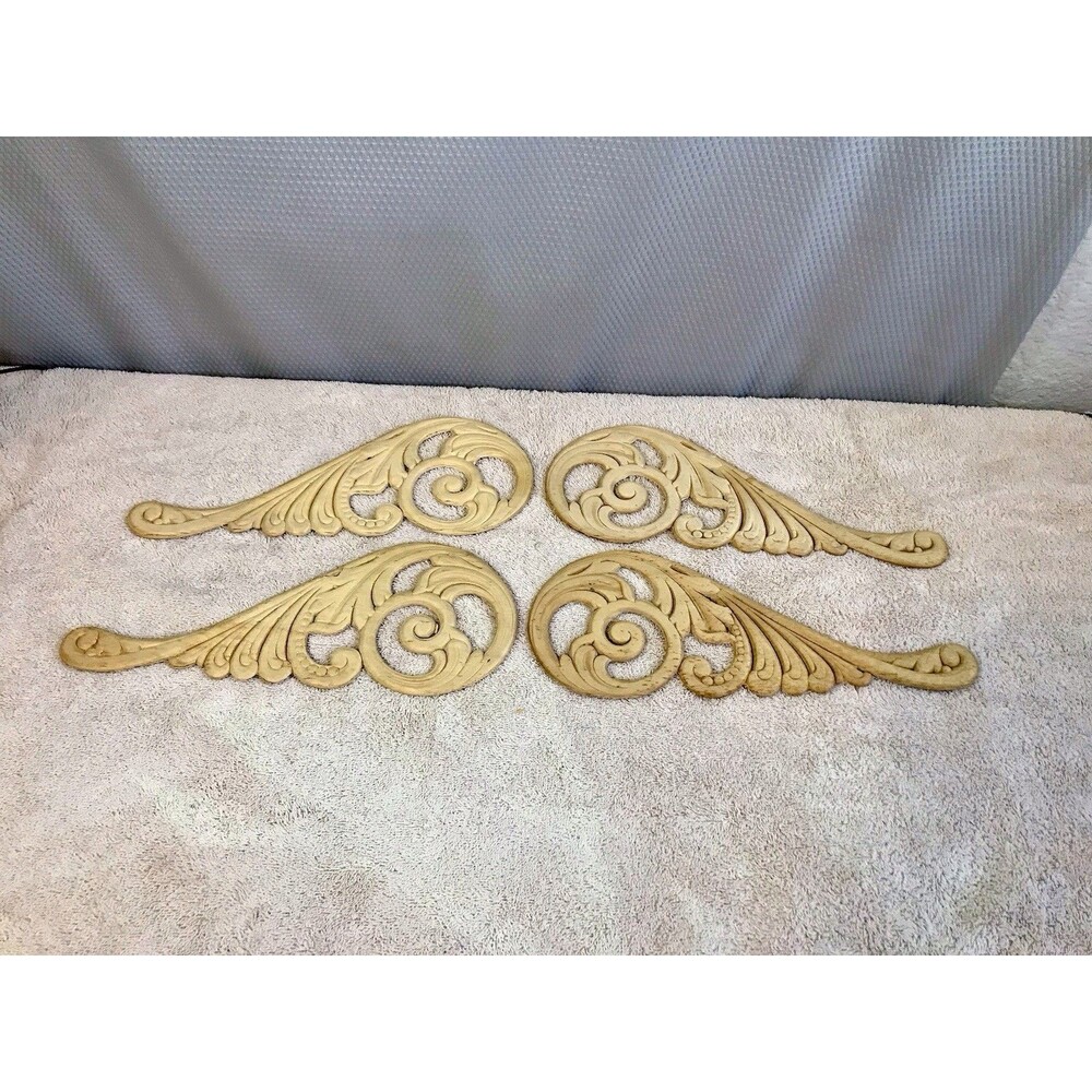 Lot Of 4 Wood Applique - Large Feathered Upsweeps - 2 Right & 2 Left 12” X 5”